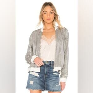 IRO Nanaso Sequin Bomber Jacket Metallic Silver Size XS 34
